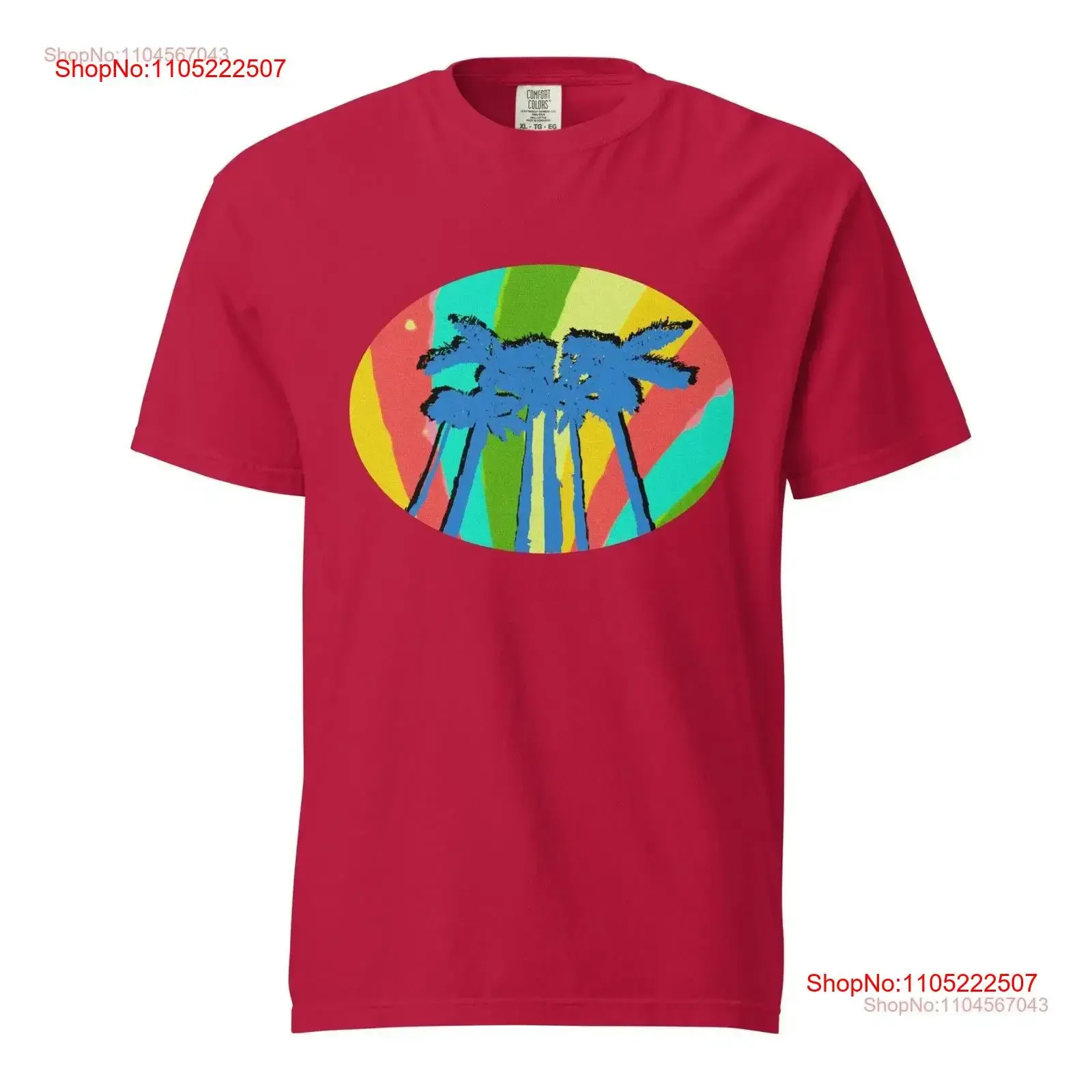 

Retro Blue Palm Trees garment dyed heavyweight T Shirt vintage Washed Comfortable Unisex fashion graphic Top For Everyday Wear