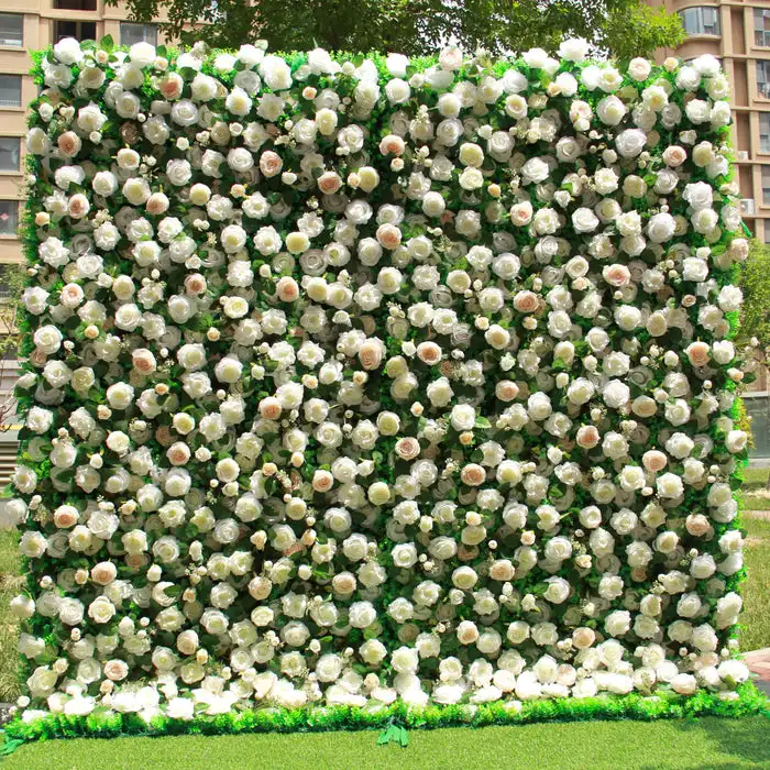 

3D mixed flower series beige rose peony green leaf artificial rose wall birthday party outdoor wedding background layout