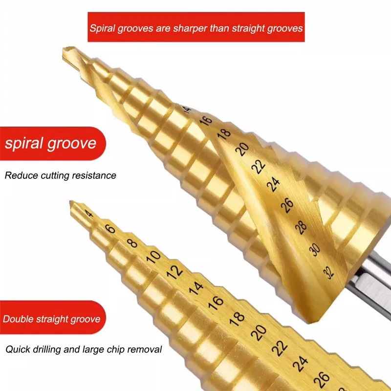 Wiertło z pagodą stepową o wysokiej twardości AZZKOR HSS z tytanową stopniową do obróbki drewna z dużą prędkością i stopniką