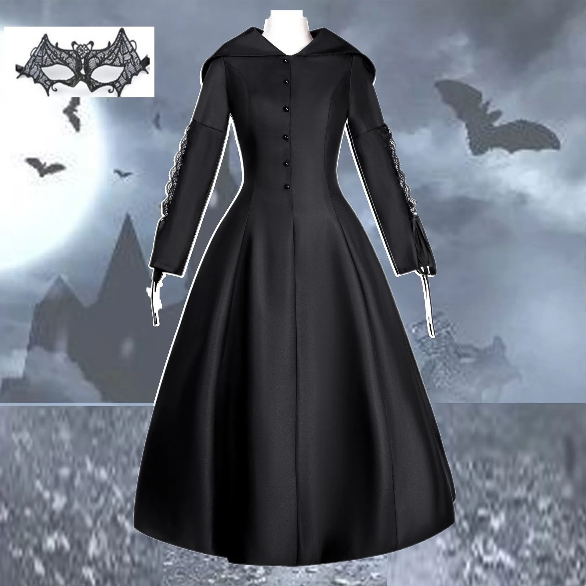 

Halloween Role Playing Witch Vampire Girl Costume Mask Girl Disfraz Carnival Dress up Party Medieval Renaissance Costume