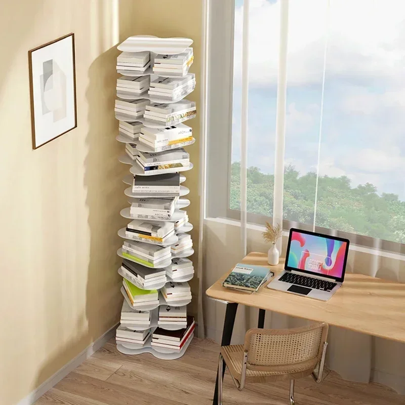 Spiral Bookcases Book Storage Racks Multi-layer Shelf Floor Rotating Iron Corner Bookshelf Home Living Room Furniture W