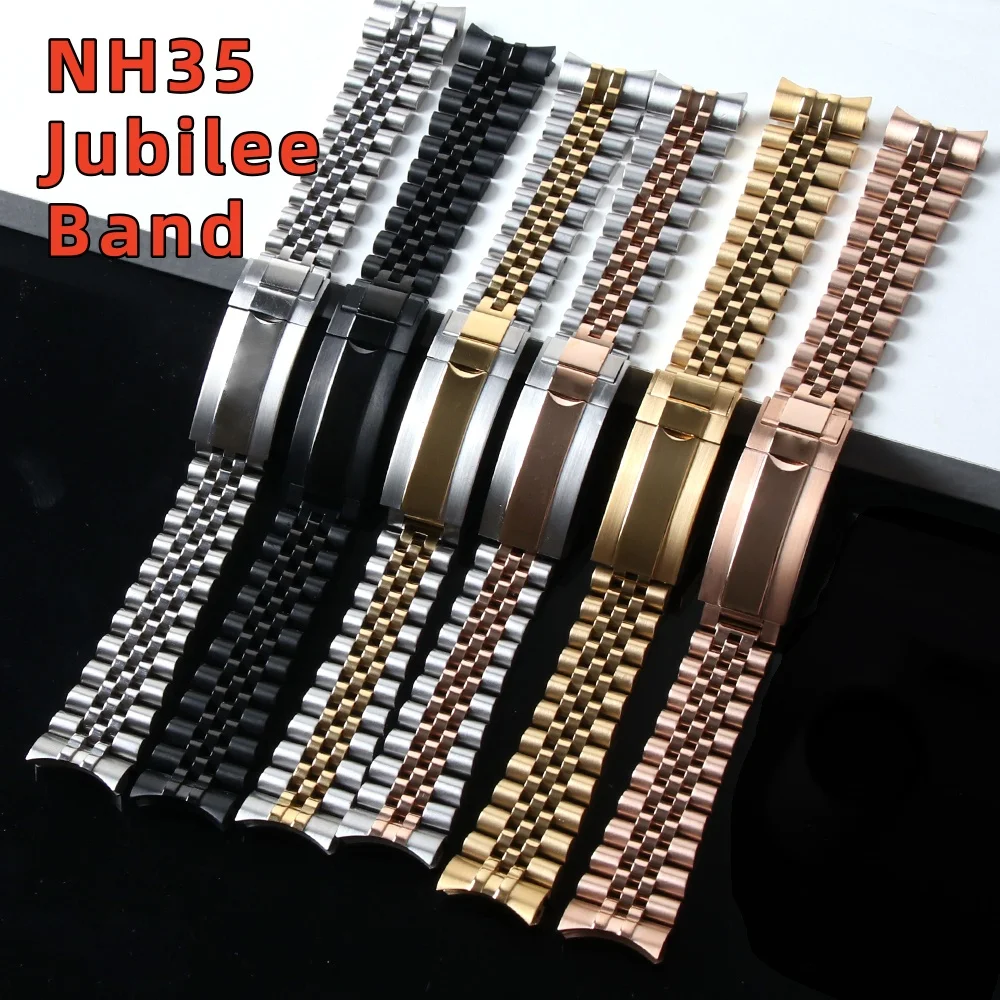 20mm Watch Band For Seiko NH35 Submariner Case 904L Stainless Steel Watch Strap Glide Lock Buckle For Silver Jubilee Bracelet