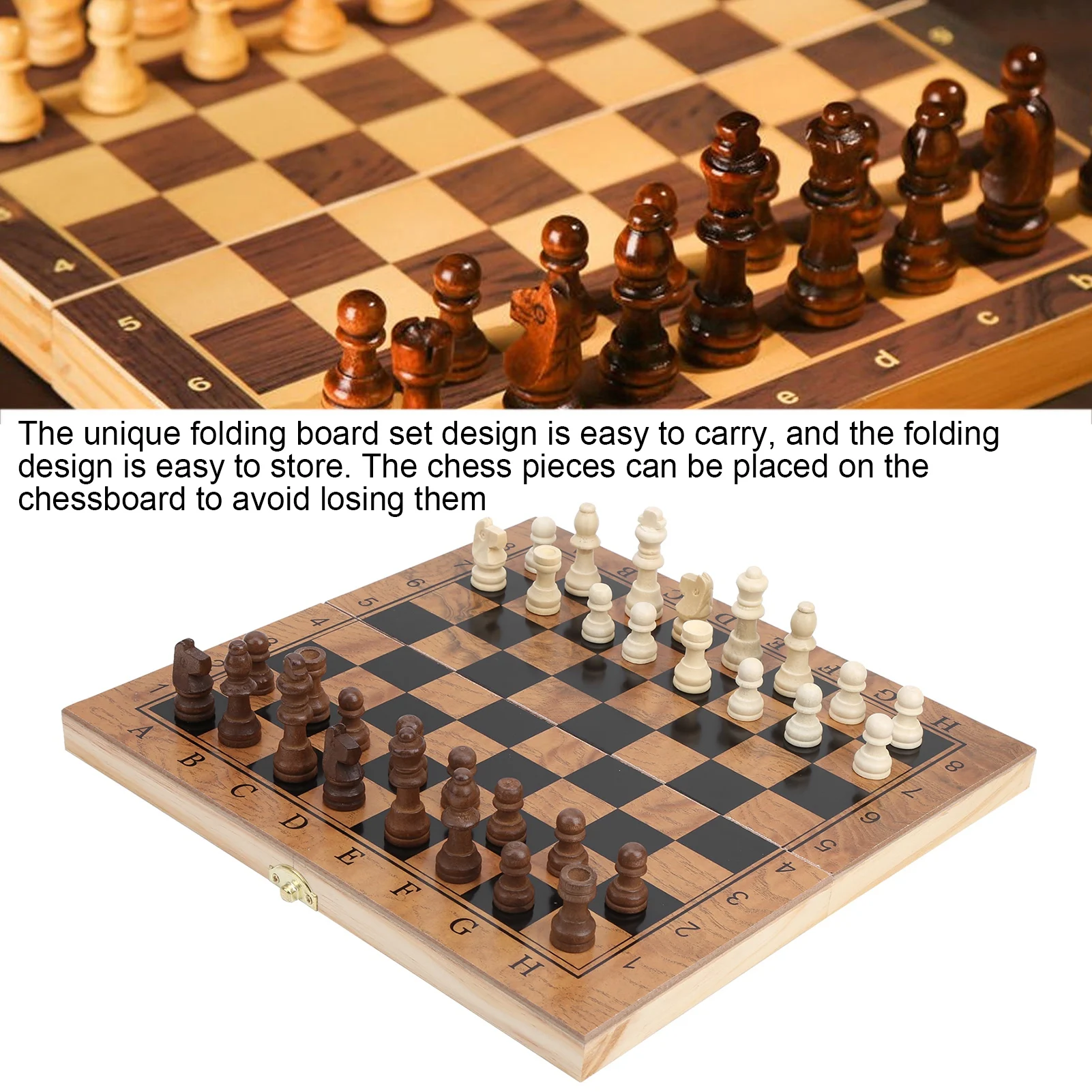 3 in 1 Chess Set 3 in 1 Multi‑Functional Folding Wooden Chess Checkers Board Game Portable Draughts Set Folding Chess Board