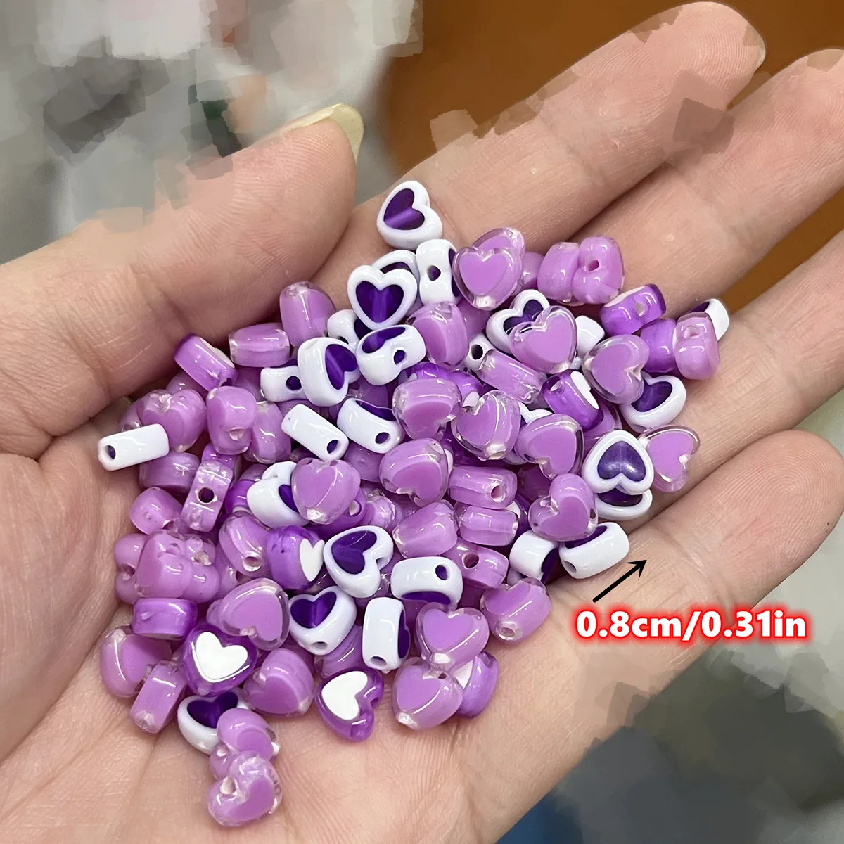 8 mm, 188 Stück, 8 Farben, lila und gemischte pfirsichfarbene Herzperlen für die Herstellung von DIY-Handarbeiten, Kleinunternehmensbedarf – Detail 8