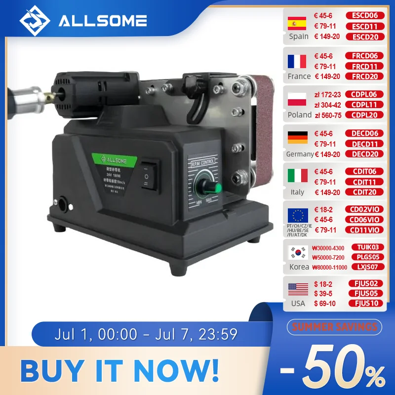 Allsome-Mini ponceuse à bande électrique, adaptée à la batterie Makita 18V, 180W, environnement de ponçage, 533x30mm, 10 pièces