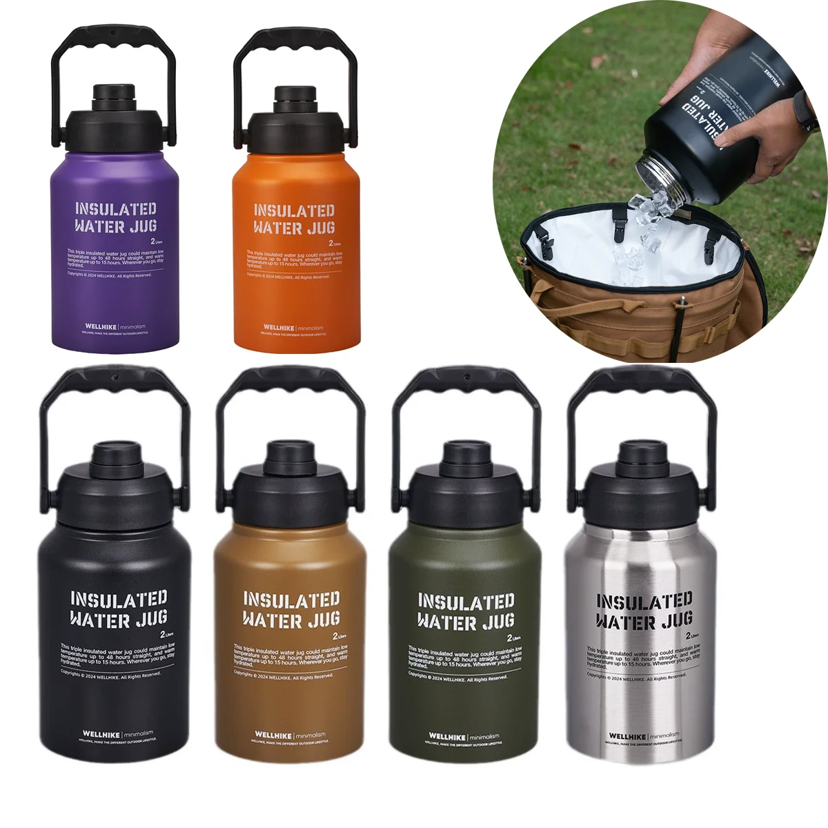 

Outdoor Camping Cooler 2L Insulated Water Jug 306 Stainless Steel Water Bottle Keep Hot Cold Hiking Camp Cooking Supplies 950g