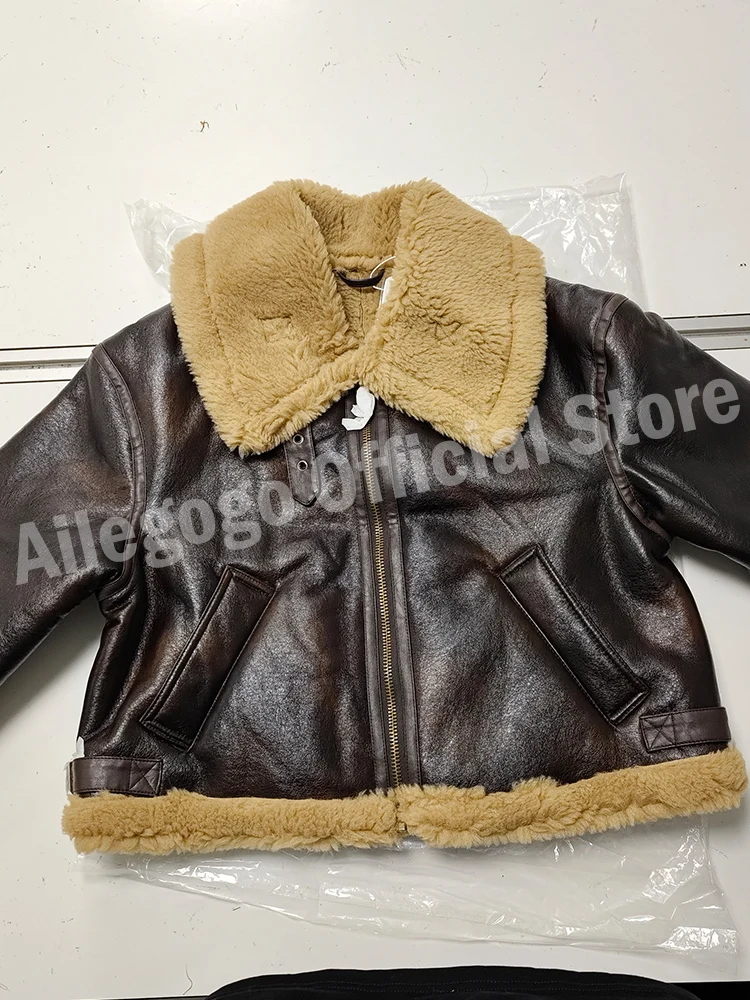 Ailegogo Nieuwe Vrouwen Dikke Warme Faux Lederen Bont Jas Herfst Winter Vrouwelijke Streetwear Moto Biker Zipper Jas Vintage Uitloper