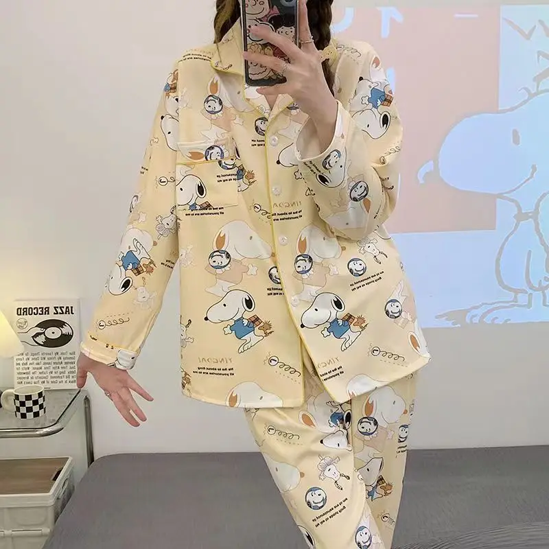 

Женские пижамы Disney Snoopy, весенне-осенние новые милые тонкие удобные домашние одежды с длинными рукавами с героями мультфильмов, праздничный подарок