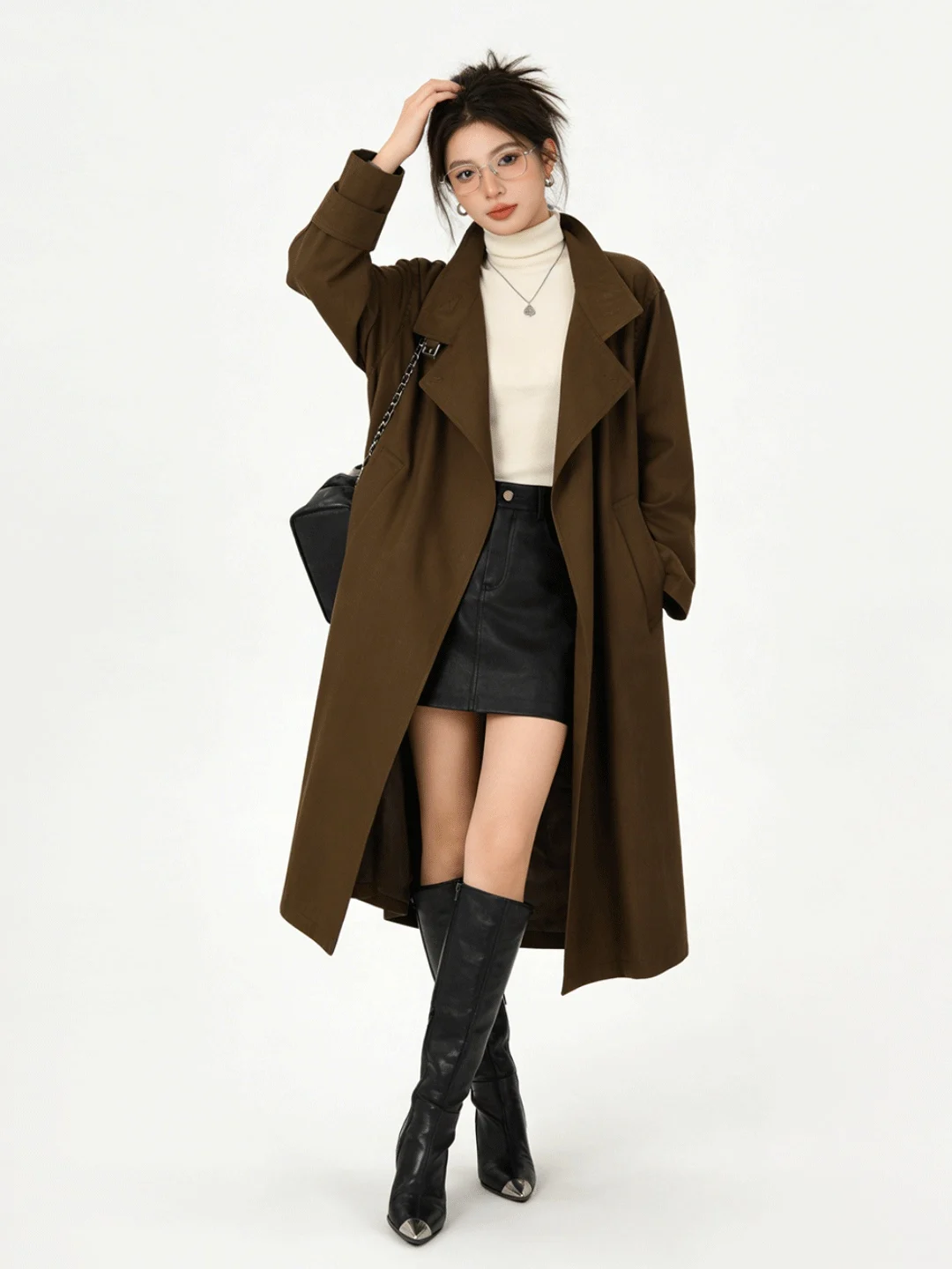 

Early Spring Long Coat Jaet Korean Sle Loose Casual Stand Collar Aosphere Caramel Color Women's Faion Outerwear