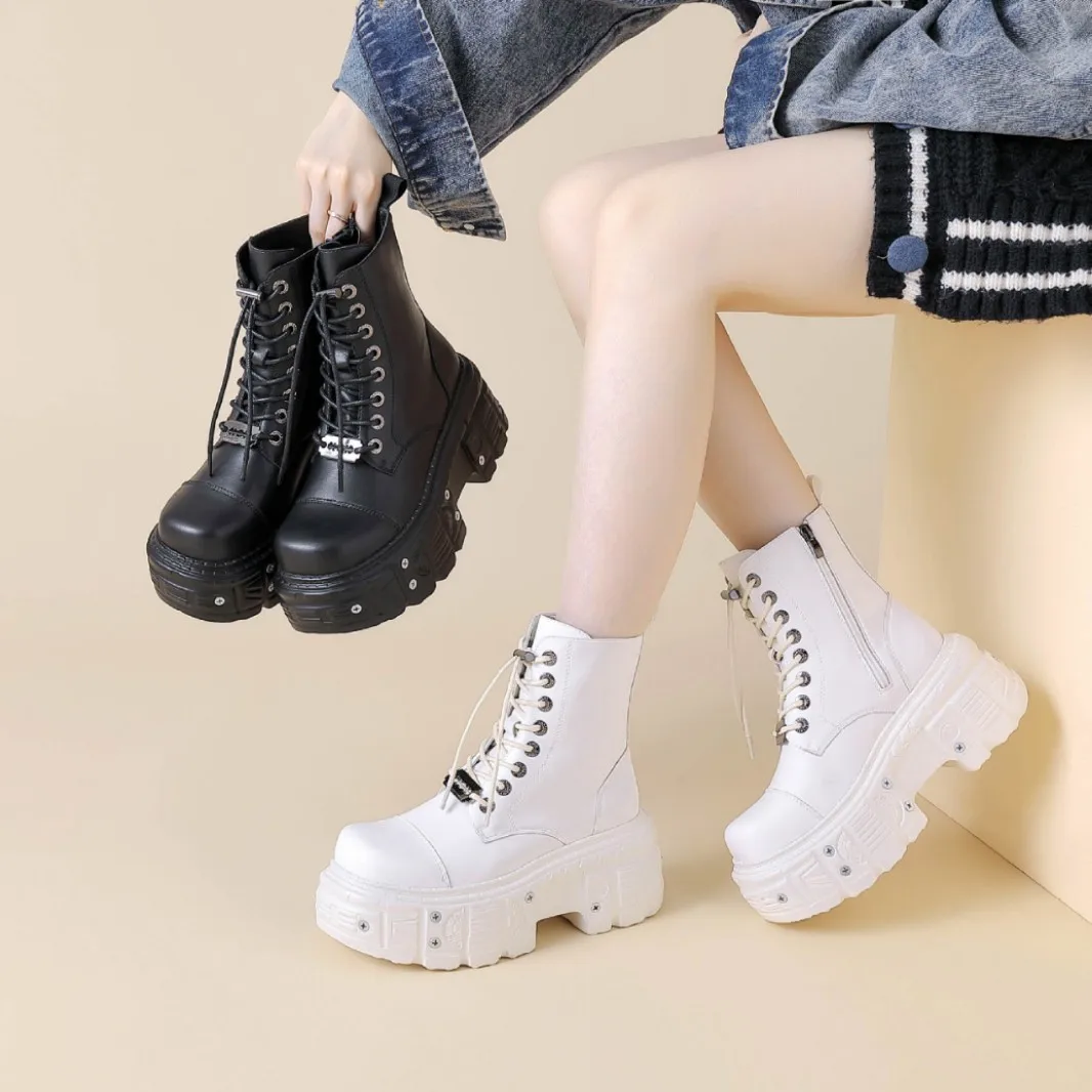 European American Dark Punk Motorcycle Boots Heavy Platform Boots New Women Gothic Leather Shoes