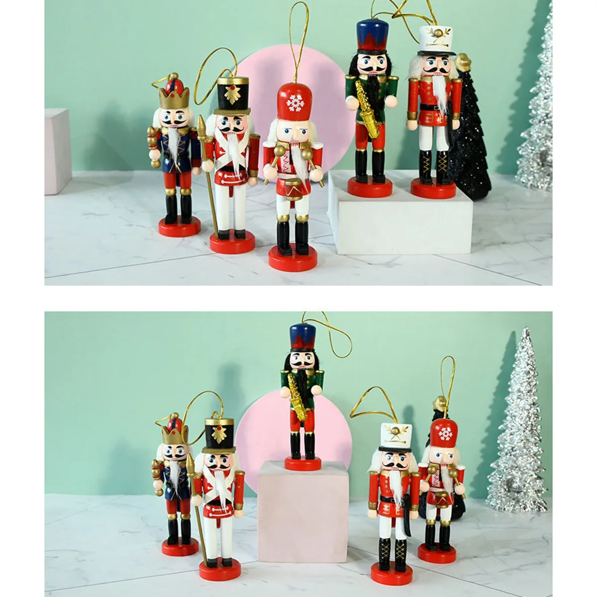 

AAAC-5Pc/Set Christmas Nutcracker Wooden Ornaments Saxophone Soldiers Manual Decorations 13Cm Christmas Tree Decoration