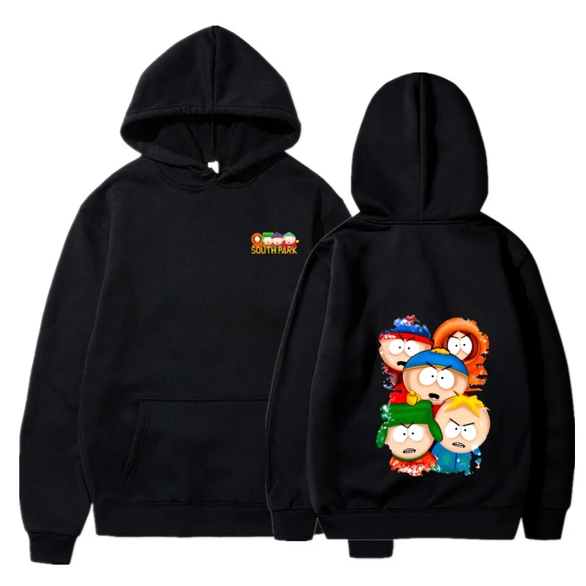South Park Anime-Muster Hoodie, modischer warmer Mantel, Herren-Hoodie für Herbst und Winter, schwarzer Street-Hoodie mit langen Ärmeln – Detail 4