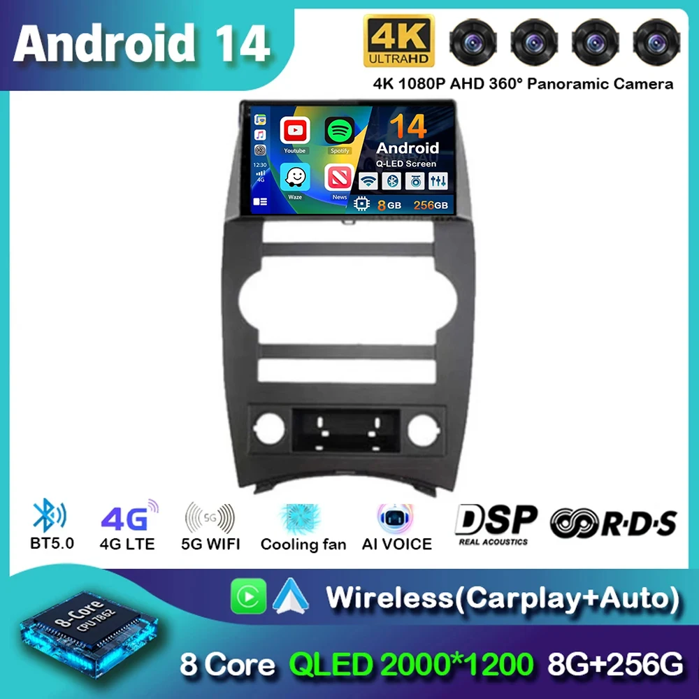 

Android 14 CarPlay Auto Car Radio For Jeep Cherokee Commander XK 2007 2008 Multimedia GPS Player Autoradio Navigation Stereo DSP