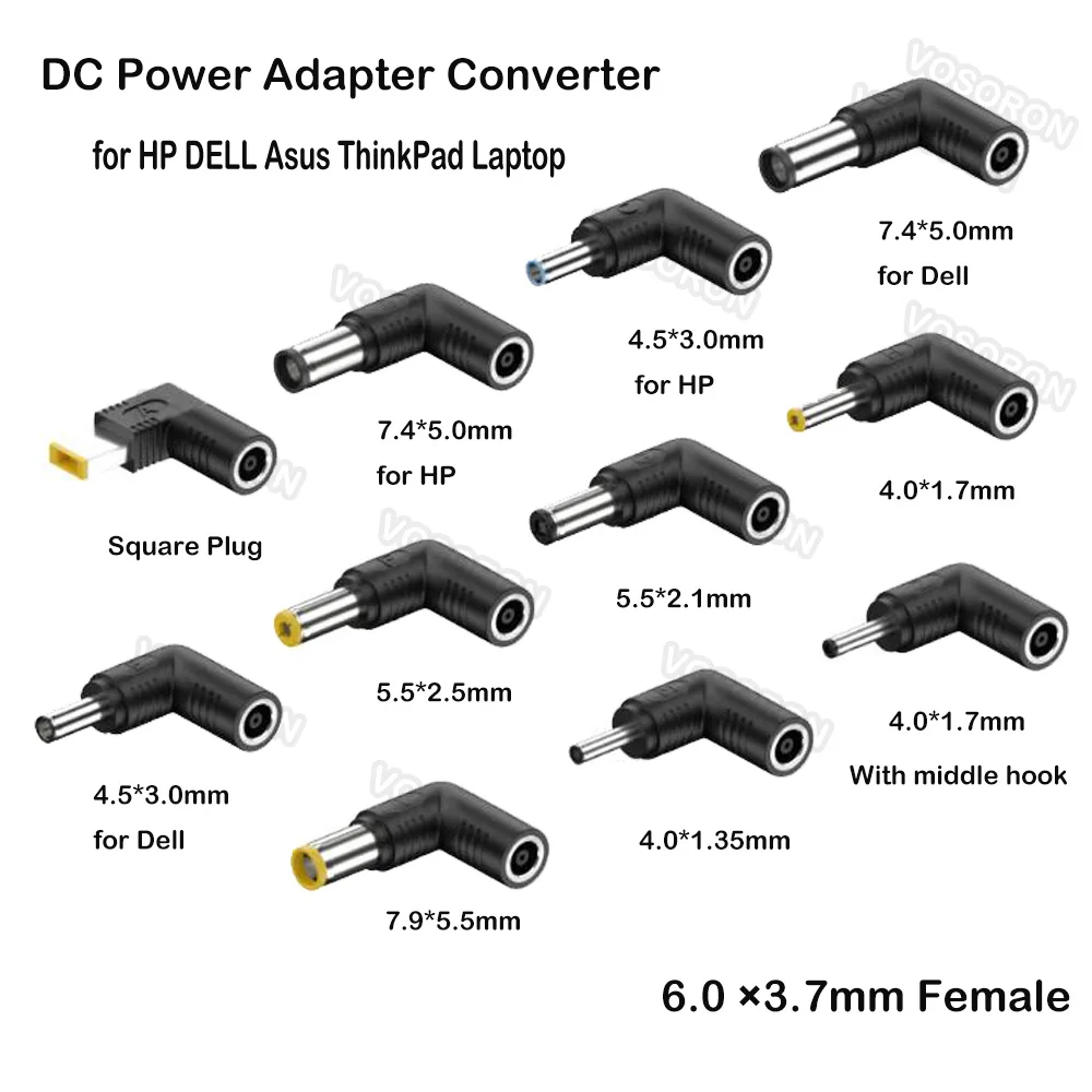 DC Power Plug 6.0*3.7mm Female to  4.0x1.7 5.5x2.5 4.0x1.35 7.4x5.0 mm Male DC Power Jack Connector Adapter