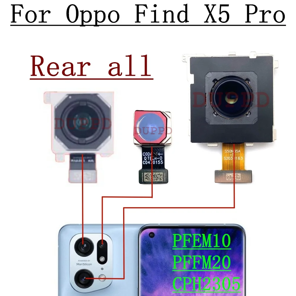 Original Rear Back Main Camera For OPPO Find X5 Pro PFEM10 CPH2305 PFFM20 Front Selfie Facing Wide Camera Module Flex Parts