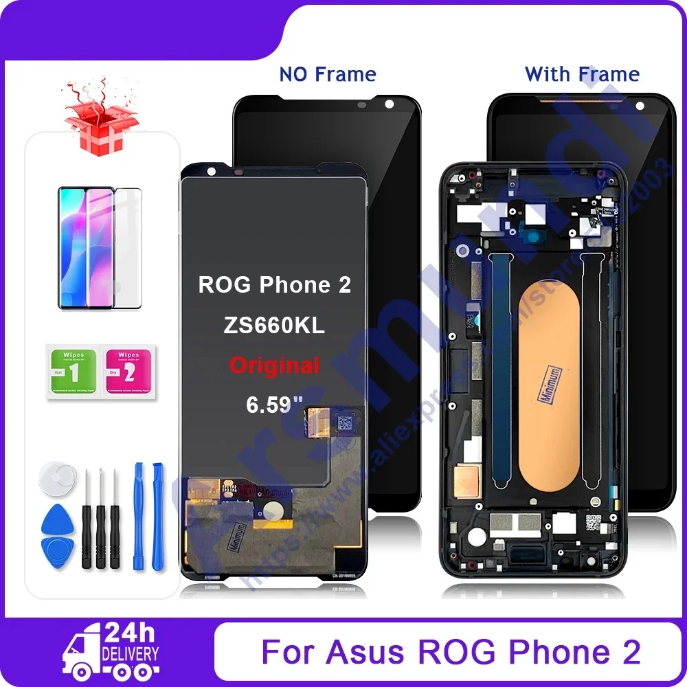 6.59\'\' Original AMOLED For ASUS ROG Phone 2 Phone2 Phone II LCD Display Touch Screen With Frame For ASUS ZS660KL I001DA