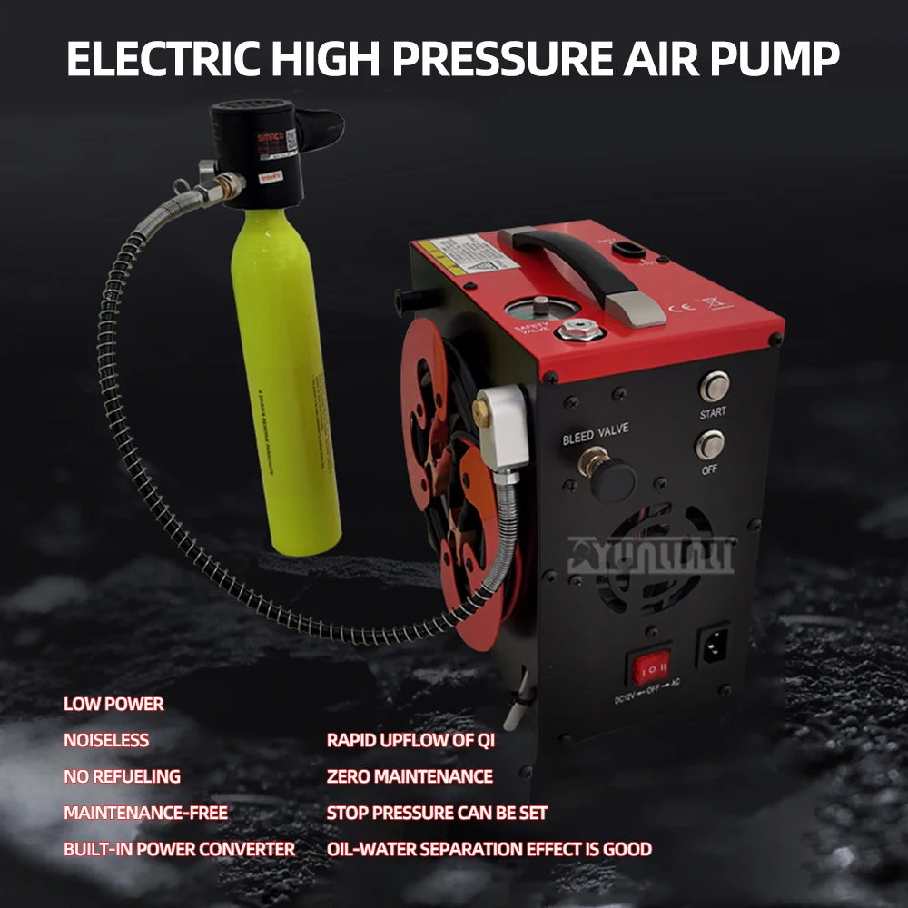 GX12V High Voltage 30MPA PCP Air Compressor Portable High Pressure Air Compressor with 12V Power Adapter PCP Scuba Rifle Tank