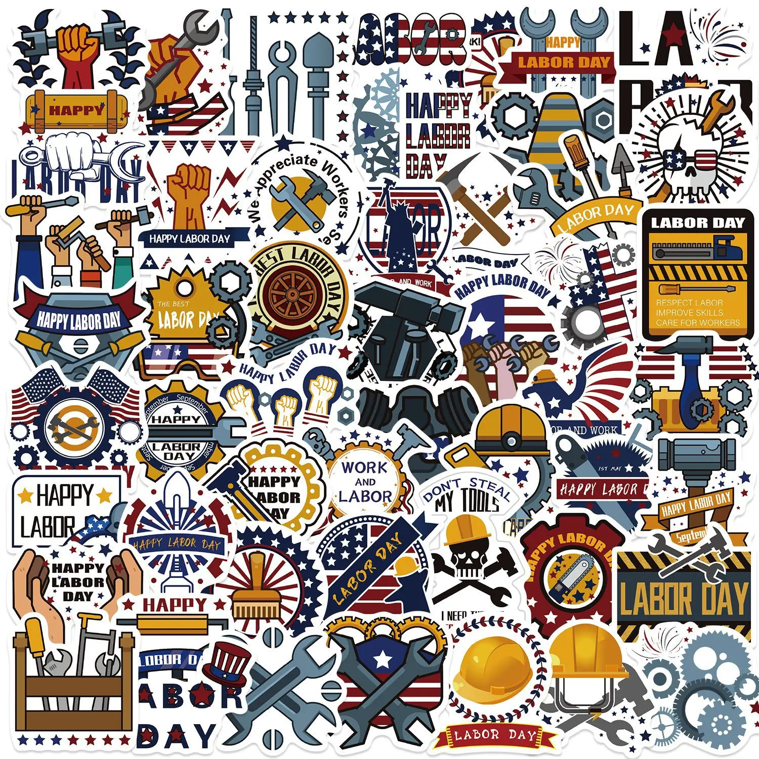 

10/50PCS American Labor Day Graffiti Text Holiday Decoration Mobile Case iPad iPhone Trunk Waterproof Stickers Kids Toy