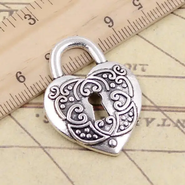 5pcs 32x22mm Tibetan Silver Charms Heart Lock Hollow out Pendant EF3870