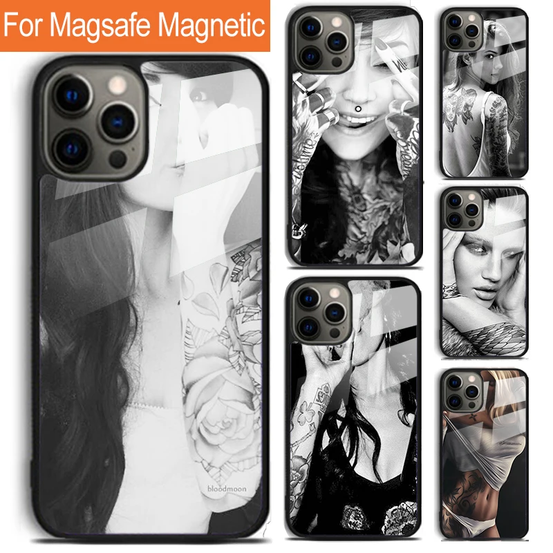 Sexy manga tatuagem menina caso de telefone para iphone 17 ar 16 15 14 12 pro max plus magsafe magnético carregamento sem fio capa