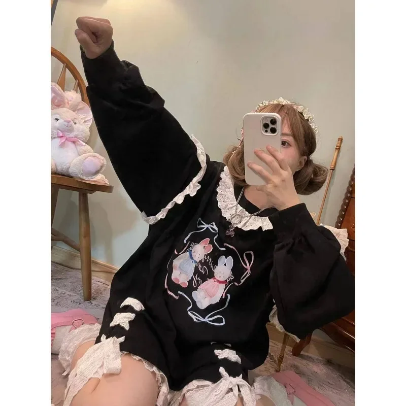 مكتب سيدة مودا اليابان س الرقبة المرقعة الدانتيل تصميم البلوفرات فضفاضة Y2k الجمالية الصليب الدانتيل يصل بلايز عادية فاسق فتاة الملابس #5