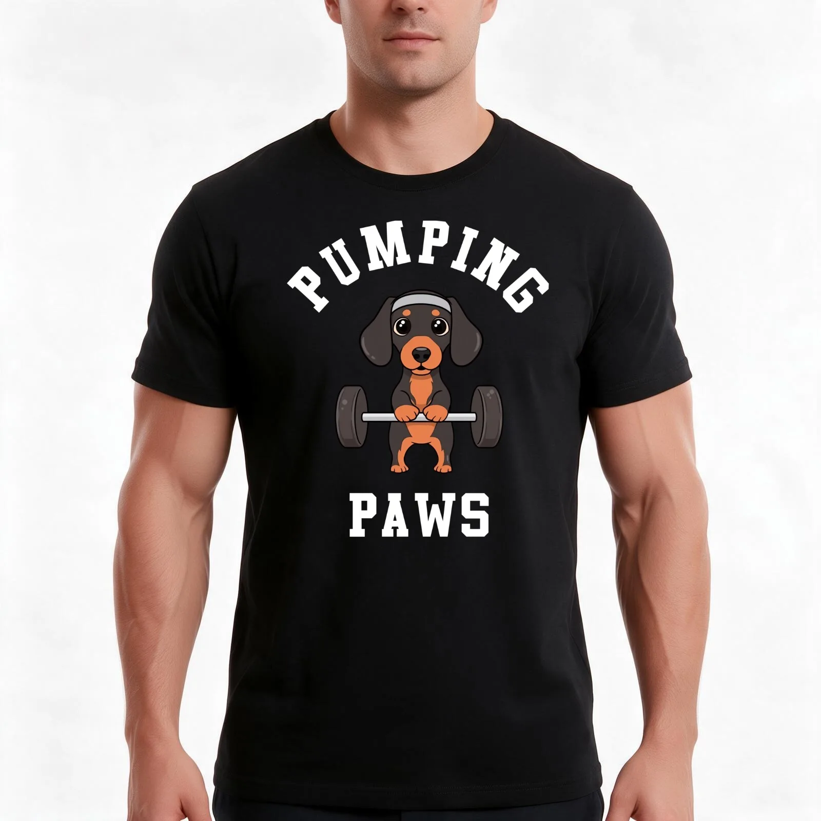 Dachshund Dog Pumping Paws T-Shirt, Summer Casual Cotton Tee, Oversized Streetwear Tops, Vintage Graphic Print, Unisex Men Women