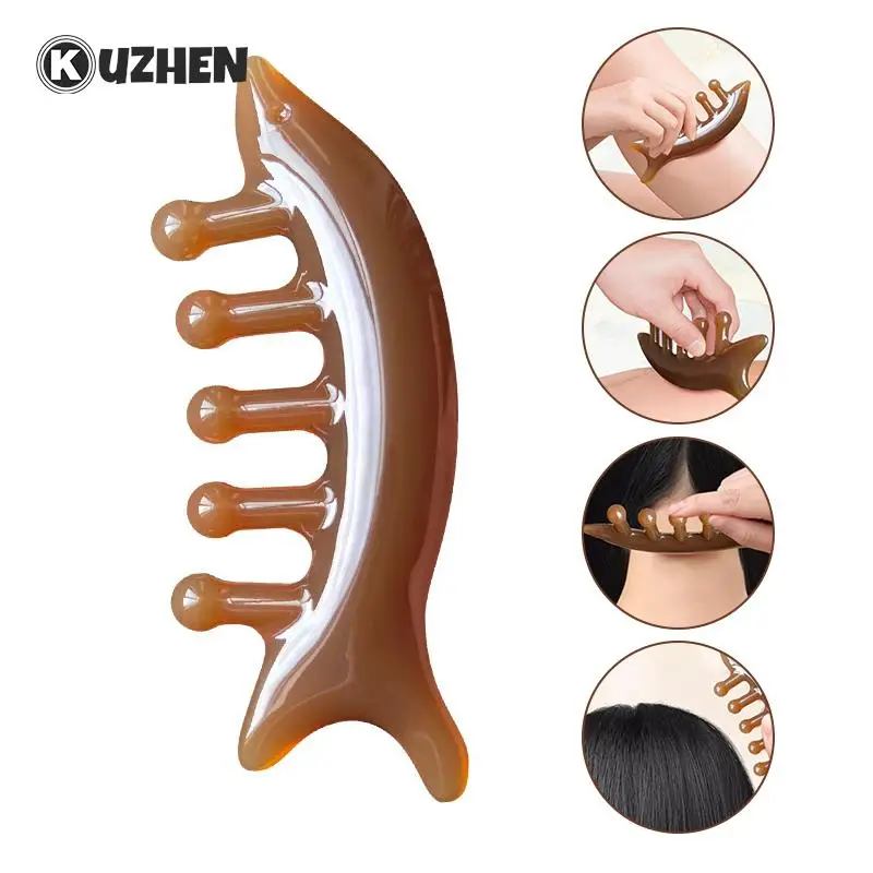 

1Pcs Resin Meridian Massage Comb Head Face Neck Acupuncture Therapy Scraper Scalp Relaxation Wide-Tooth Massager