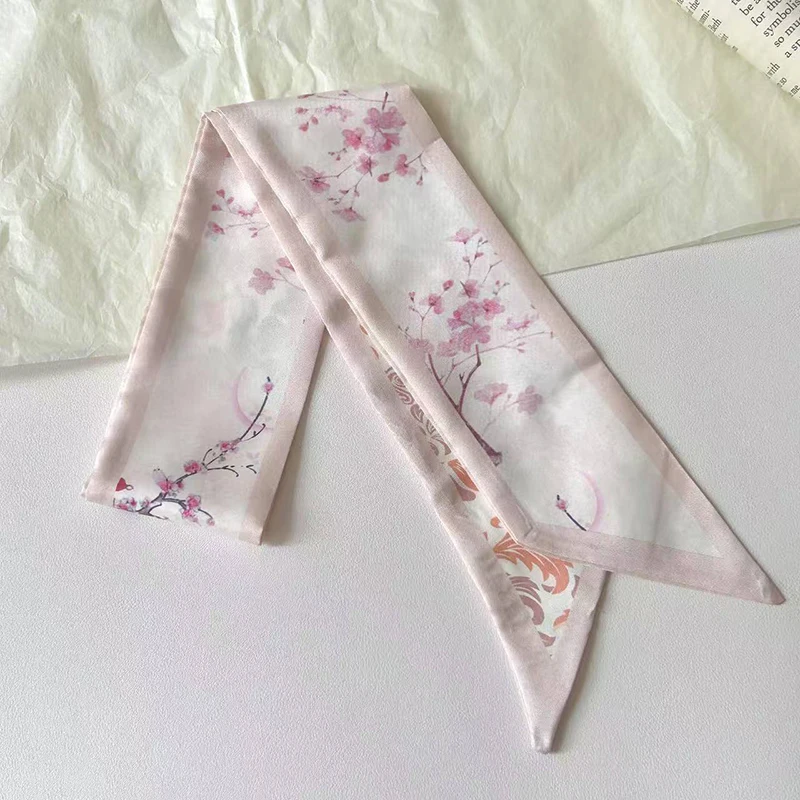 New Luxury Brand Small Silk Scarf Women Hair Band Bag Handbag Handle Ribbon Scarf Band Flowers Printing Neck Scarves Neckerchief image 6