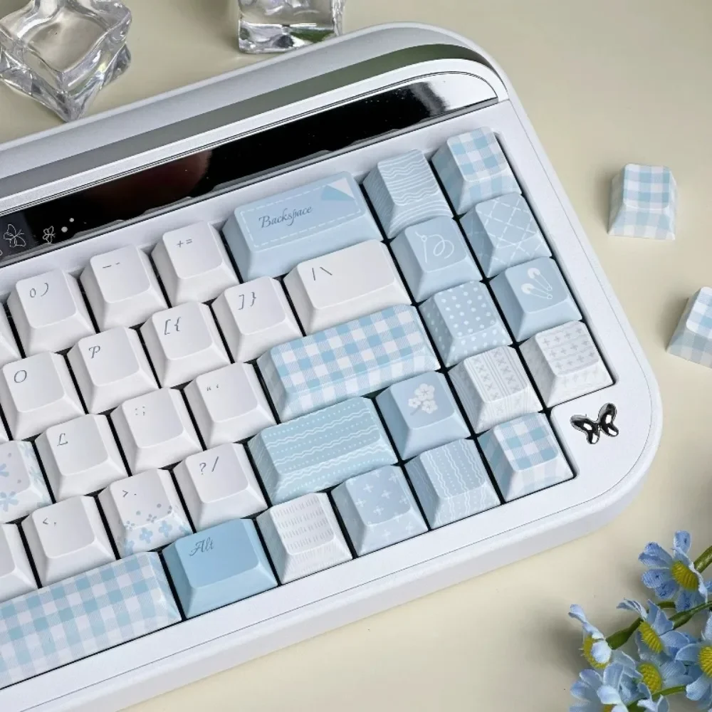 Love Letter Theme Keycap Set 141Key PBT Custom Cute Blue White Keyboard Cap Cherry Profile Gaming KeyCap for Mechanical Keyboard