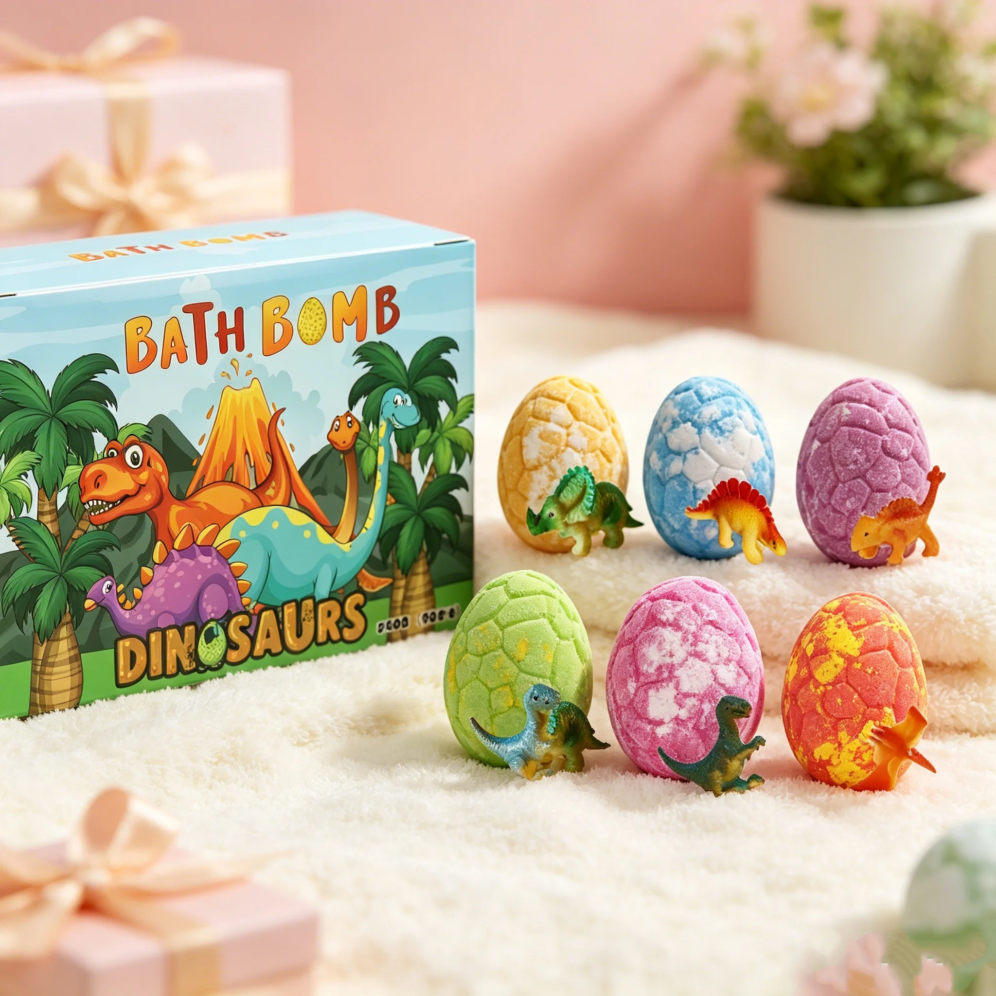 6個入り-カラフルなバスボール-サプライズギフト入り-子供と大人向け-長持ちする泡立ち-天然成分配合-柔らか効果のあるバスボール-ギフトセット