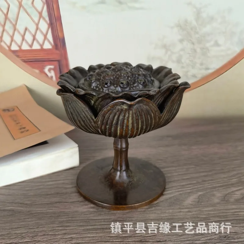 High-Legged Lotus Incense Burner Antique Collection Alloy Lotus Incense Stick Incense Burner Decoration Home Tea Ceremony Aroma