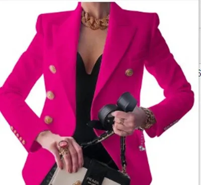 Blazer de doble botonadura para mujer, Chaqueta de traje elegante de manga larga, a la moda, color blanco y negro, para oficina, Invierno