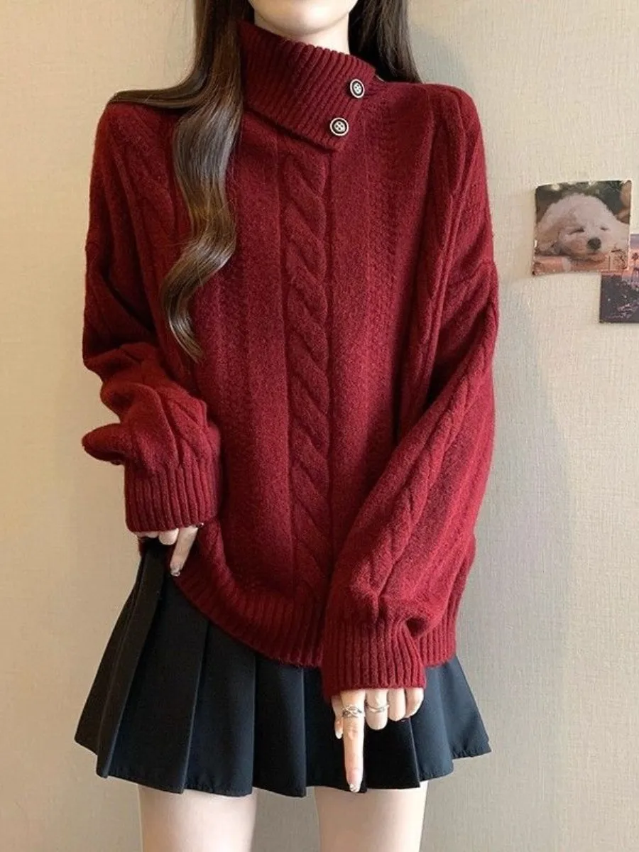 

High Neck Twisted Sweater Outerwear Asymmetrical Collar Knitted Top Set Multiple Pieces Autumn Winter Fashion Yang Jing Brand