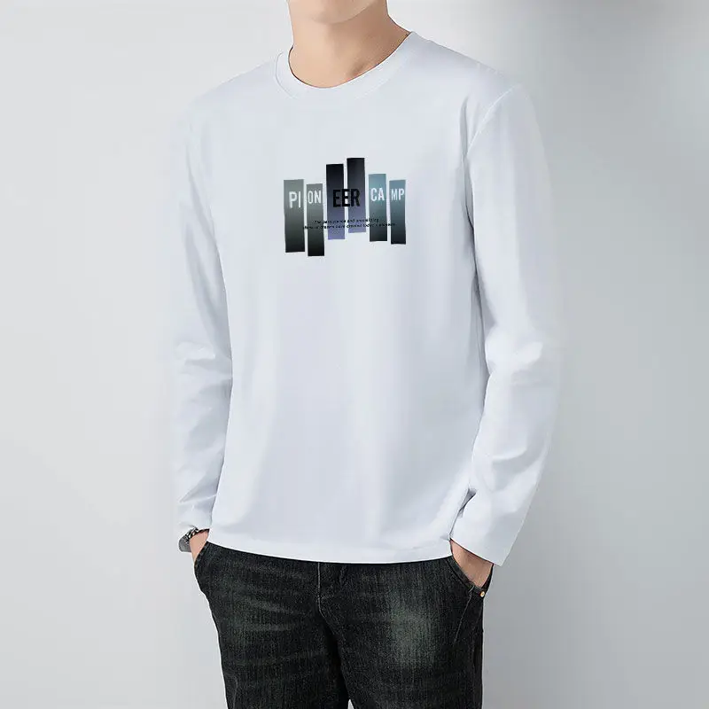 2024 Men's Spring and Autumn New Splicing Pullovers O-Neck Printed Letter Fashion Loose and Versatile Casual Long Sleeve Top