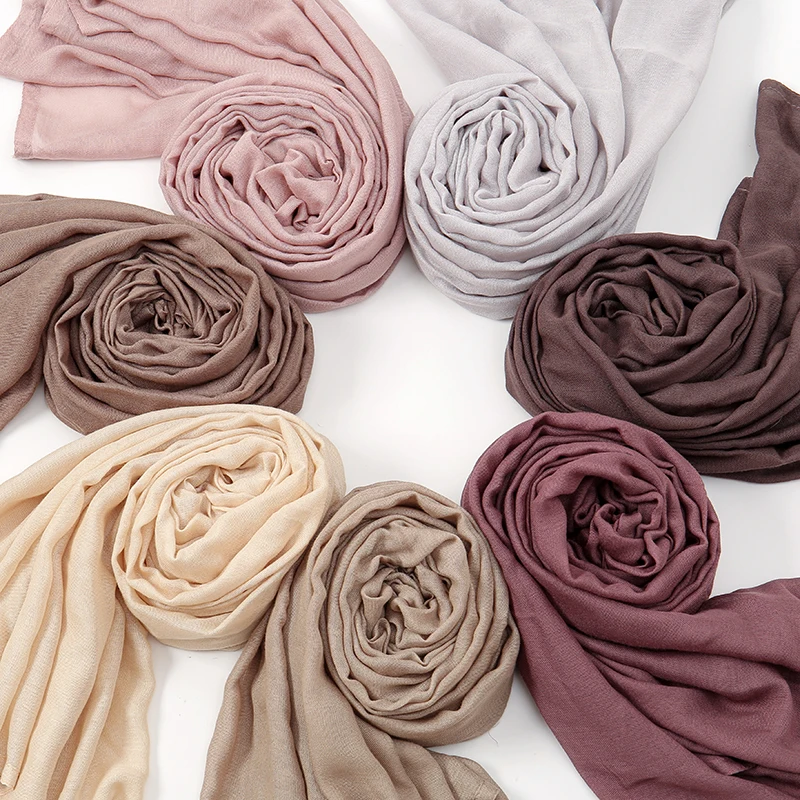 170*70cm Small Size Soft Viscose Rayon Headscarf Muslim Hijabs for Women Solid Color Wide Edge Thin Plain Shawls Muslim Female