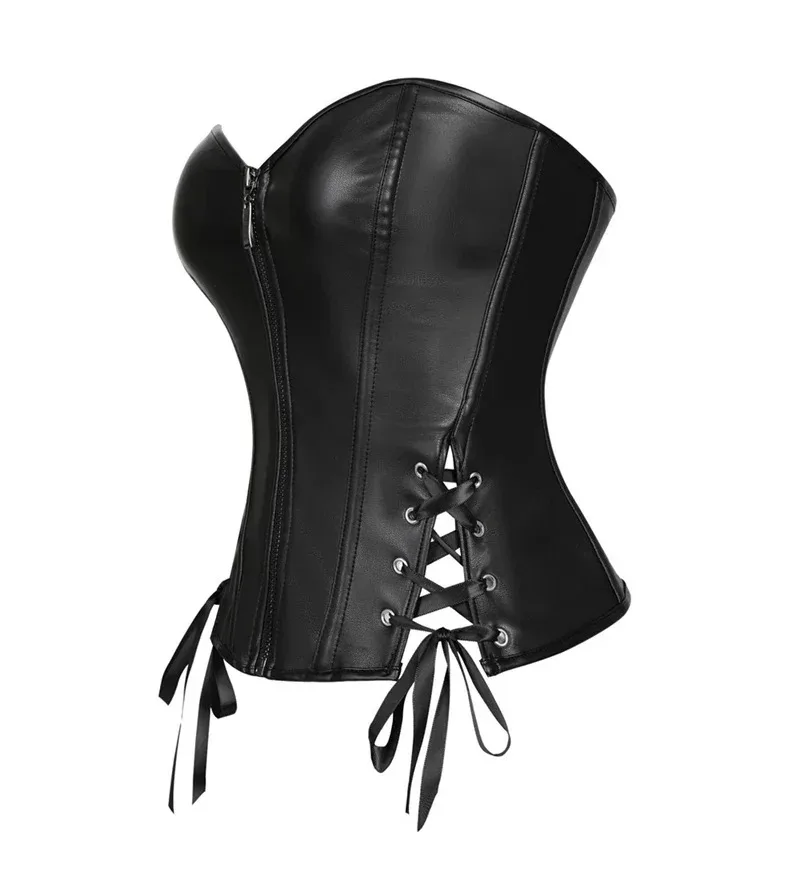 

Корсеты из искусственной кожи в стиле стимпанк, сексуальные корсеты на молнии спереди со шнуровкой без бретелек, женские корсеты-бюстье, нижнее белье, топы черного цвета