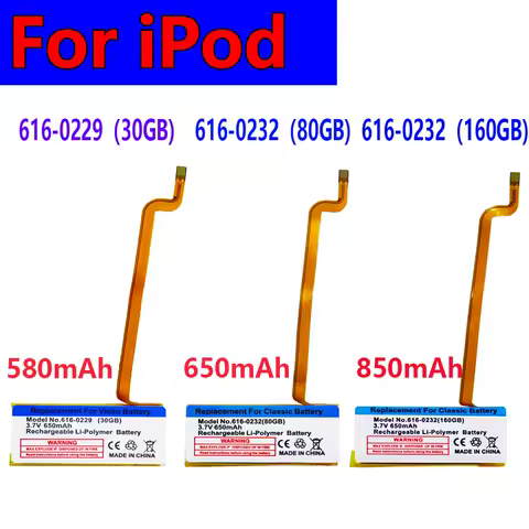 650mAh A1036 A1136 Battery For IPod Classic Gen 5 5.5 Video 30GB 616-0229 616-0232 60GB 80GB 6TH 7TH 80GB 120GB Thin 160GB