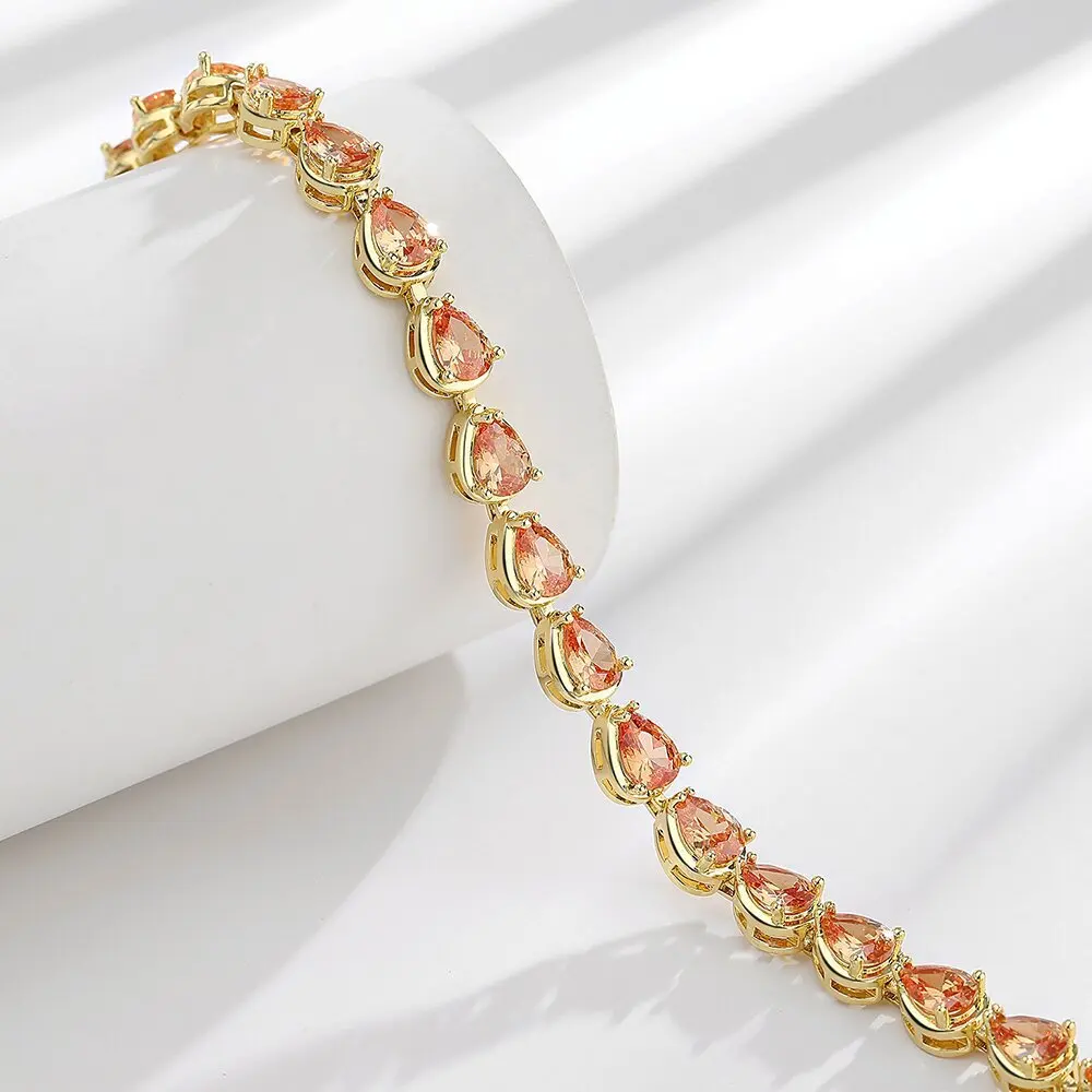 

18K Gold-plated Champagne Zircon Niche Water Drop Design Plated Bracelet Women's Fashion Versatile