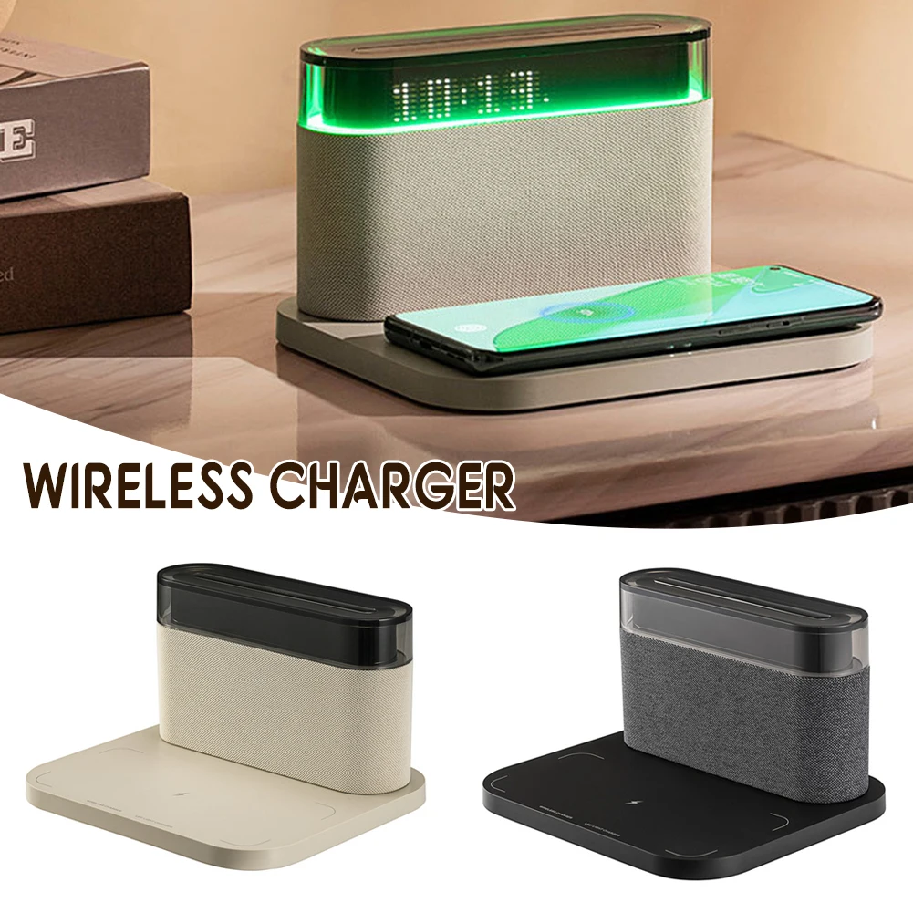 Color Light Digital Clock Wireless Charger Speaker Fast Charging Station Smart Portable Stereo Sound Box For Traveling Camping