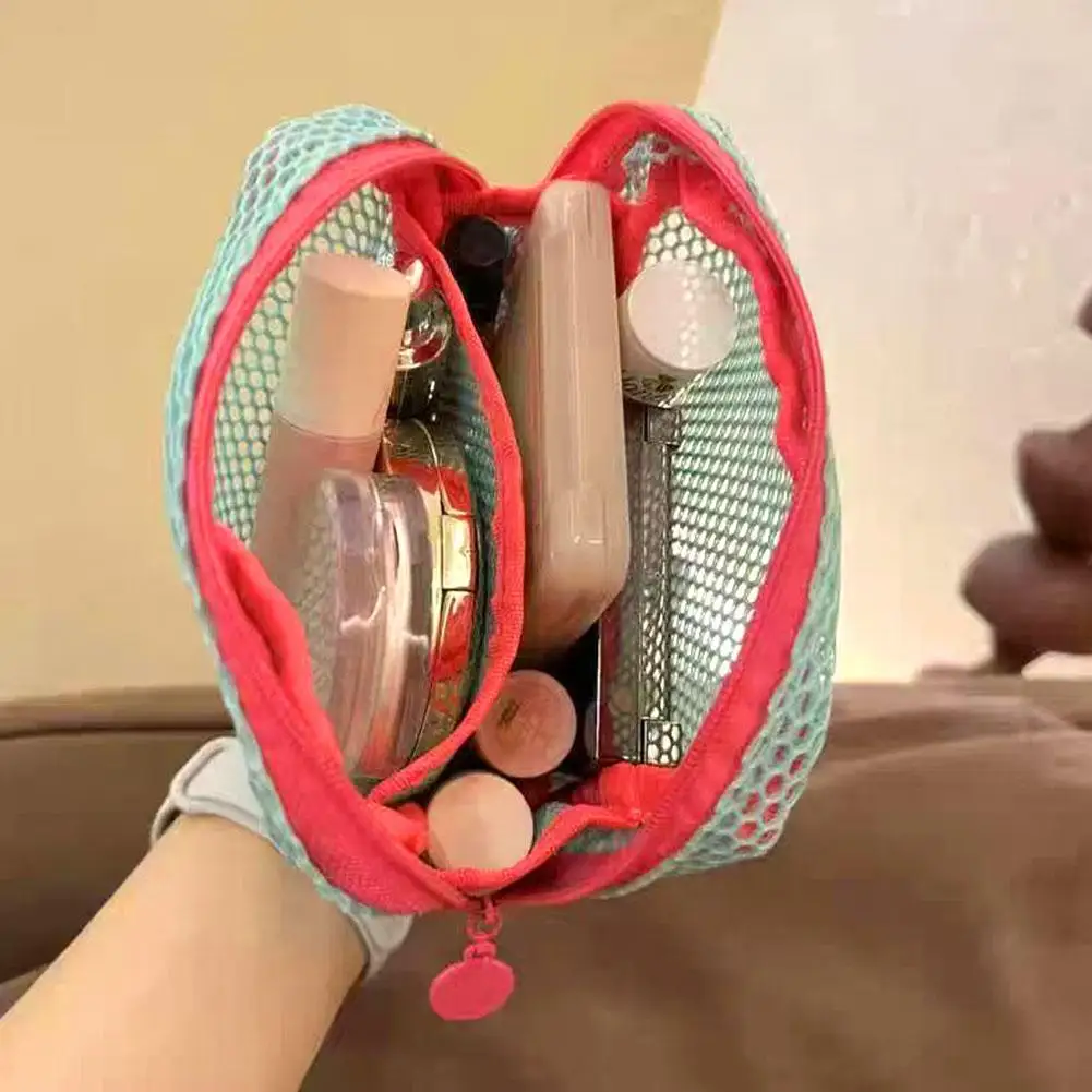 Quadratische Mesh-Make-up-Tasche im Dopamin-Stil, Mini-Geldbörse mit Reißverschluss, tragbare Mehrzweck-Aufbewahrungstasche