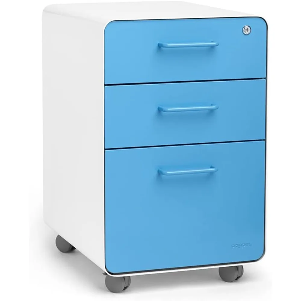 

3-Drawer Rolling File Cabinet - White + Pool Blue. Utility and Hanging File Drawers.Locking and Non-Locking Wheels.Powder-Coated