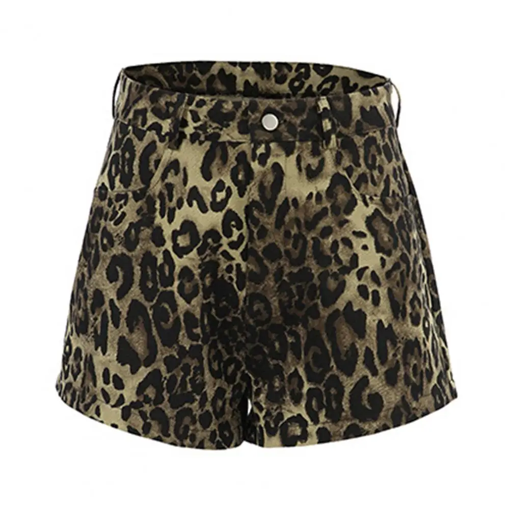 

Women Leopard Print Shorts Leopard Print High Waist Shorts with Button Zipper Closure Slim Above Knee for Party