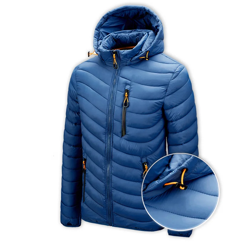 Winter Man Down Jacket Contrast Color Pocket Detachable Hooded Men Coat Stand Collar Long Sleeve Zipper Male Outerwear