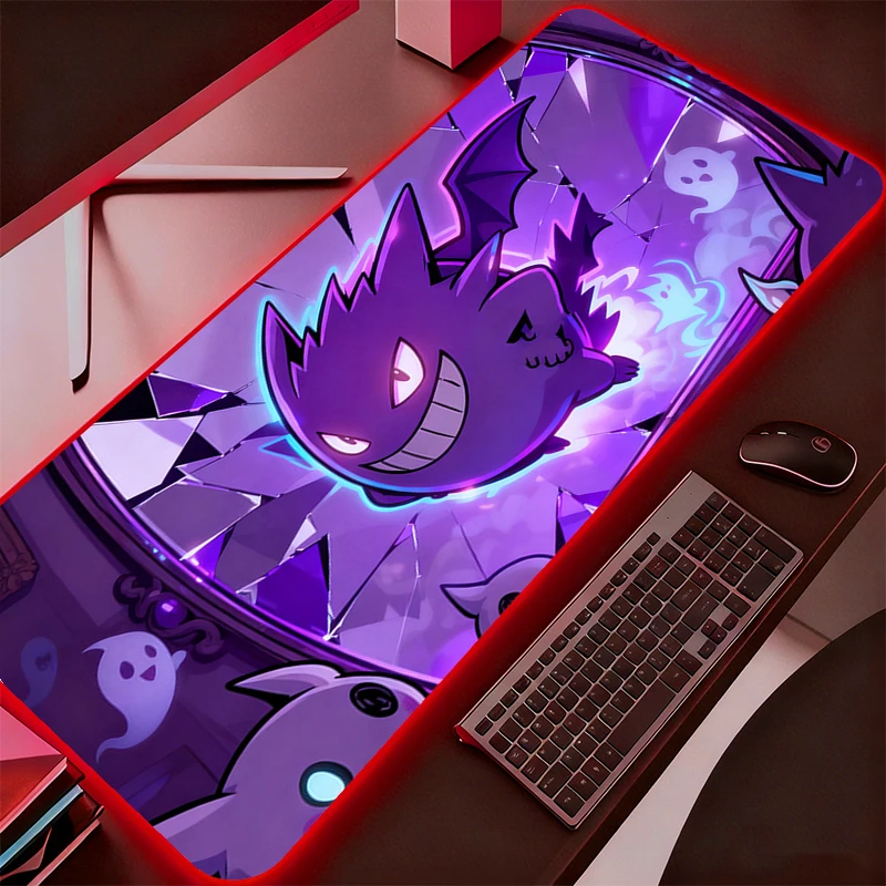 LED Mouse Pad Gamer Large Pokemon Pikachu Gengar XXL Tablet Varmilo Keyboard Carpet Backlight Gaming Accessories RGB Mousepad