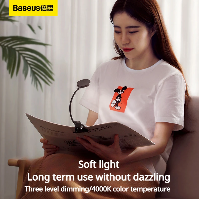 Baseus Desk Clip Lamp Lighting Eye Protection Bedside Reading Light Rechargeable Deformable Touch Switch for Laptop Study Work