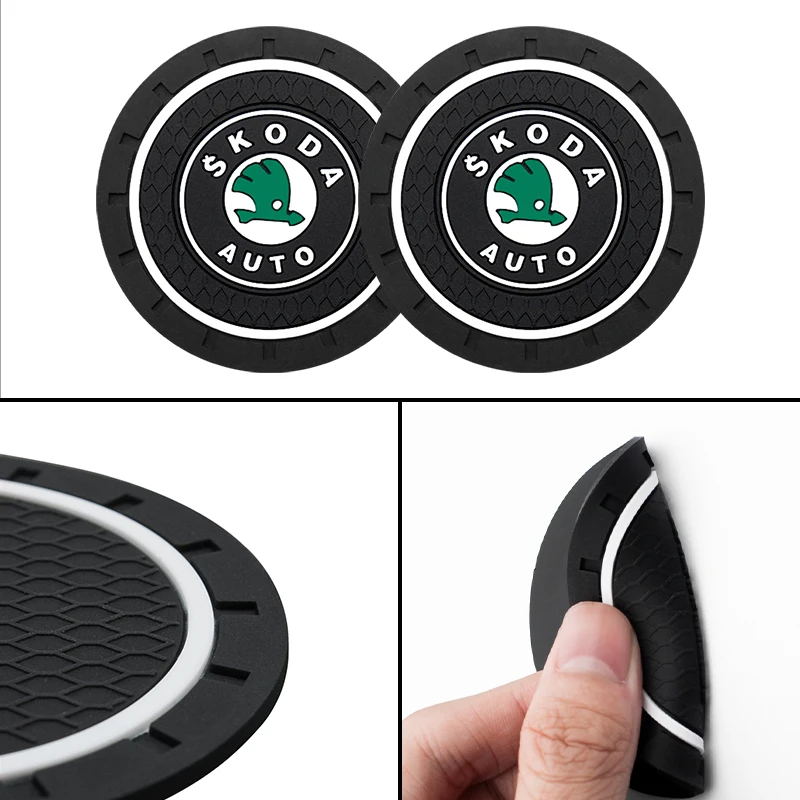 1pcs Black Car Water Coaster Silicone Non-slip Car Styling Decoration For Skoda Octavia A5 A7 Fabia Superb Yeti Kodiaq Rapid