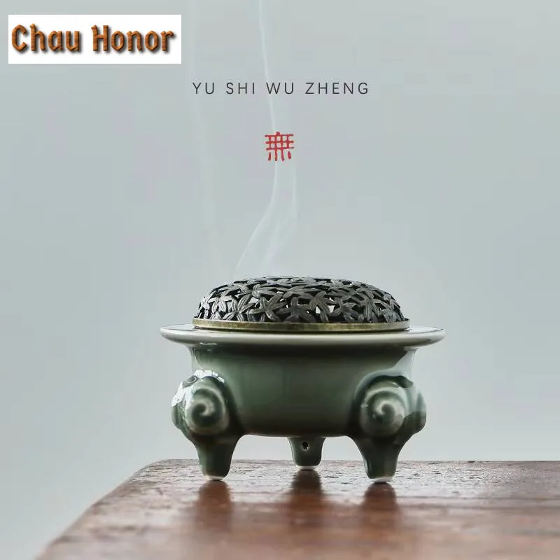 Sanyang Kaitai Yue Kiln Celadon  Incense Holder Boutique Three Legged Water Fountain Decoration Scented Aromatic Candles Teaware
