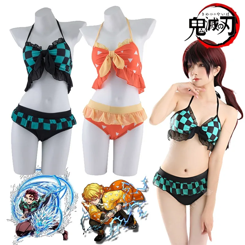 

Demon Slayer Bikinis Set for Women Anime Cosplay Costumes Tanjirou Swimwear Girls Cartoon Peripheral Swimsuit Beach Bikini Gifts