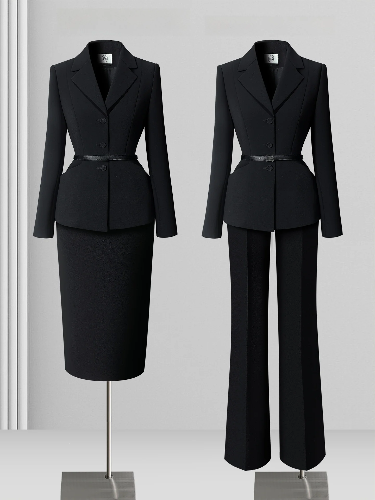 

Black Suit Set for Women Commute Professional Career Women Elegant Goddess Style Office Workwear Long Sleeve Polyester Blend