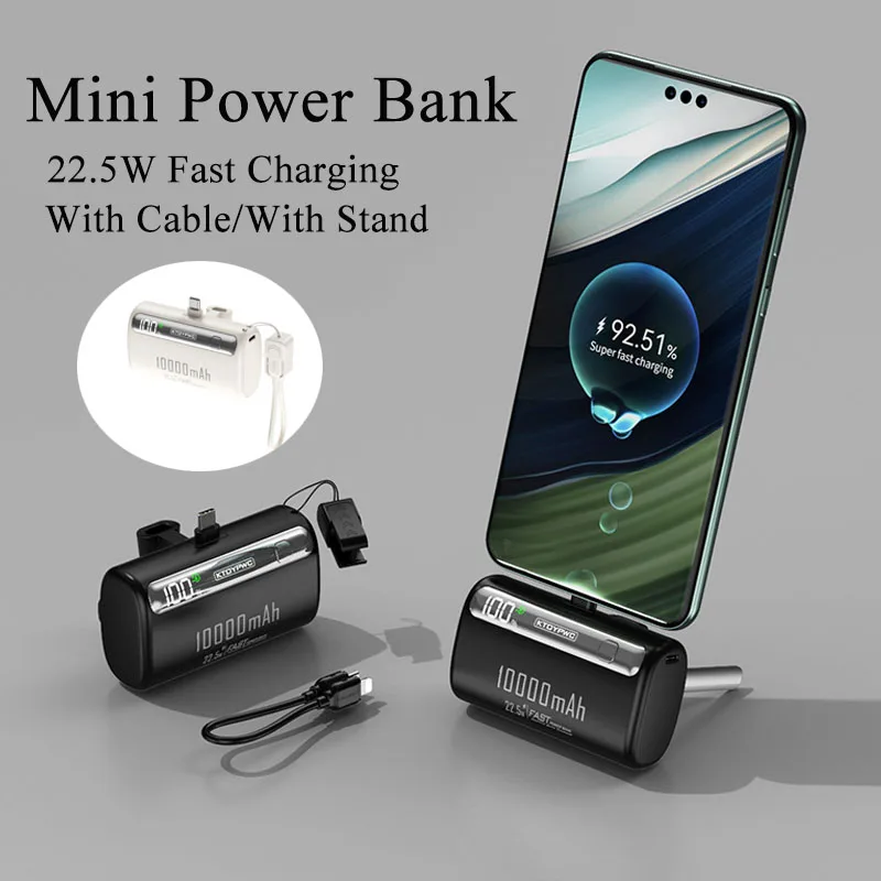 20000mAh Mini Capsule Power Bank Portable Charger with Cable Stand 22.5W Fast Charging for iPhone Xiaomi Spare Battery Powerbank